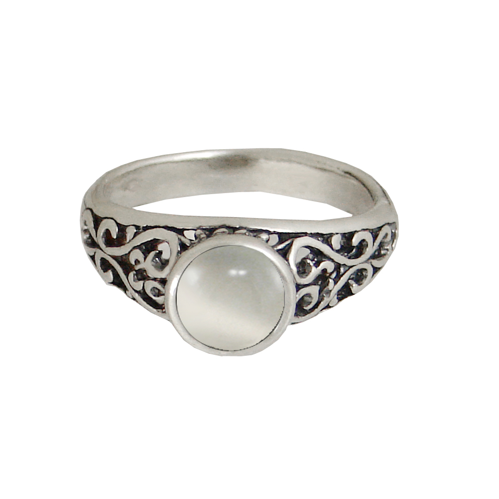 Sterling Silver Filigree Hearts Ring With White Moonstone Size 9